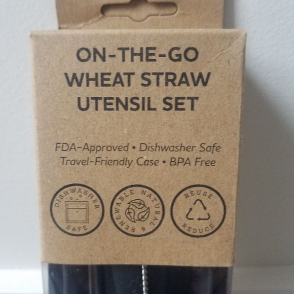 SET OF TWO (2) ON-THE-GO WHEAT STRAW UTENSIL SET - BLACK - NEW/BOXED - Picture 4 of 5